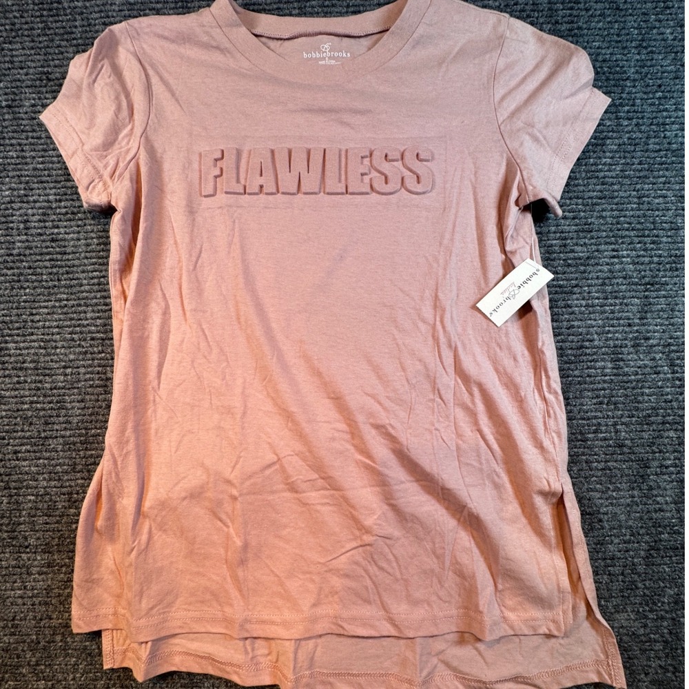 Bobbie Brooks Womens Pink Flawless Raised Graphic T Shirt Size Small